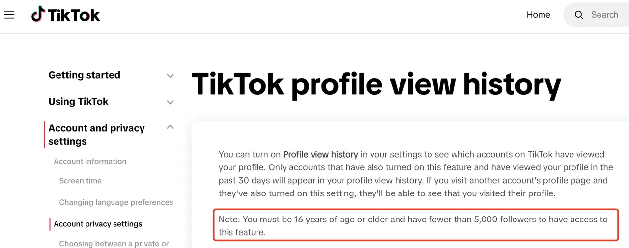 TikTok profile view history